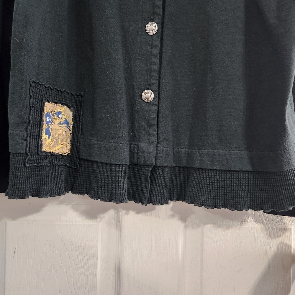 NWT Focus green 100% cotton cardigan ruffle girlhoodcore chic artsy women Med - Picture 7 of 12